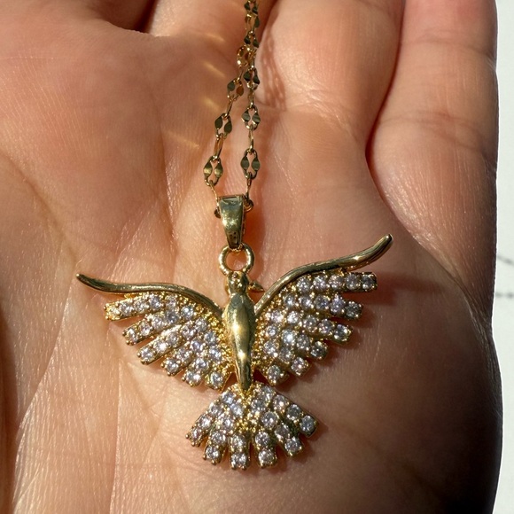 18K Gold Bird Pendant Necklace Phoenix Eagle Choker - Picture 10 of 12